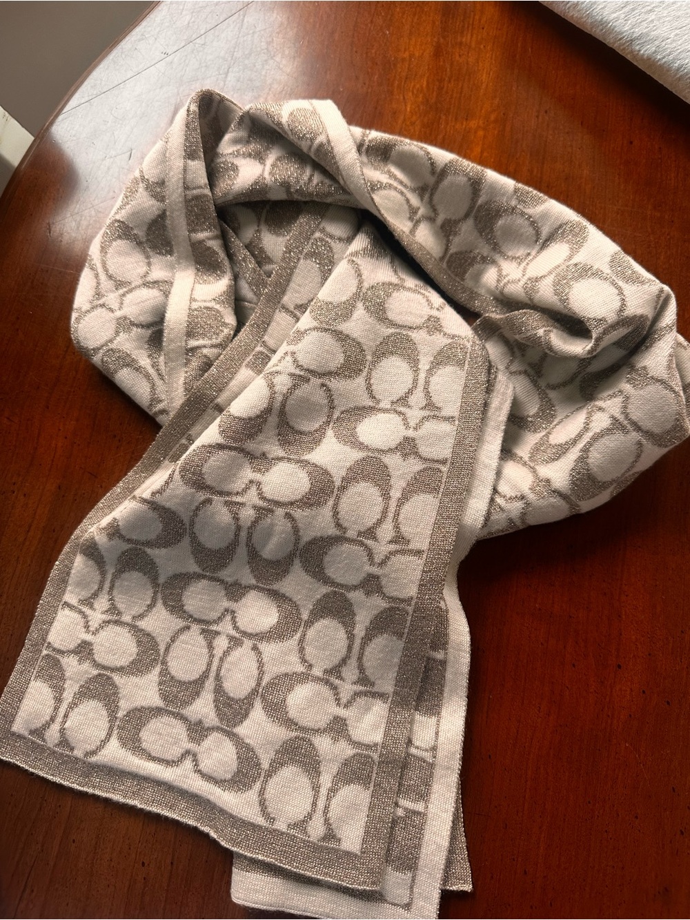 Coach Signature Jacquard Scarf in Gold and Cream